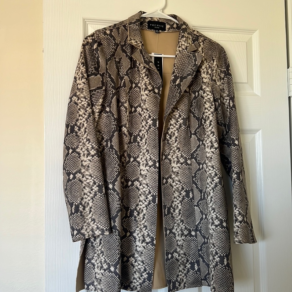 Premise petite suede animal snakeskin print, blazer long jacket. New with tags